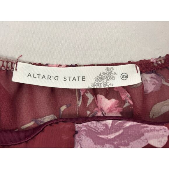 NWT Altar'd State XS Burgundy Floral Long Sleeve Crop Top Milk Maid Cottagecore - Picture 5 of 7
